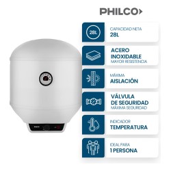Termotanque Electrico 28 L Philco Phts035bm Colgar Inferior Color Blanco