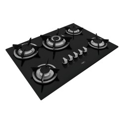 Anafe Gas Empotrable Tst Spezia 5 Hornallas Vidrio Tem Negro