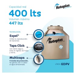 Tanque De Agua 400l Rotoplas Cuatricapa Vertical Polietileno 1 M X 0.85 M