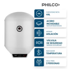Termotanque Eléctrico Philco 44l Phts050bm Para Colgar Conexión Inferior Blanco