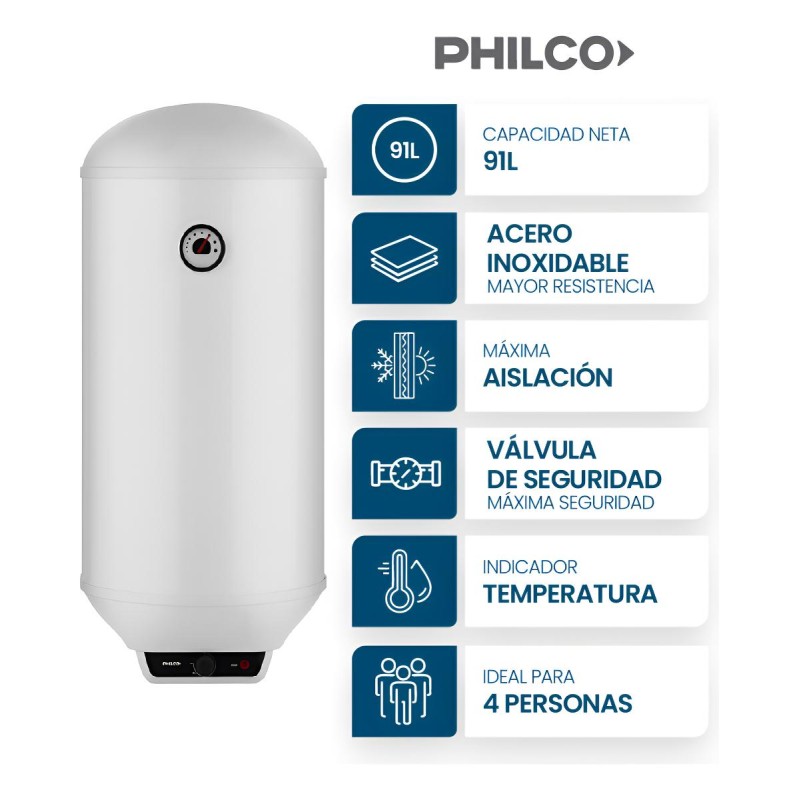 Termotanque Electrico Philco Phts080bm 70l Conexión Inferior Colgante Color Blanco