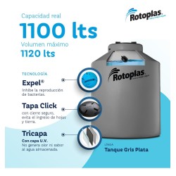 Tanque De Agua Rotoplas 1100l Tricapa Vertical Gris Capa Antibacterial