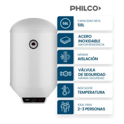 Termotanque Electrico Philco Phts065bm 58l Color Blanco