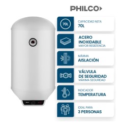 Termotanque Electrico Philco Phts080bm 70l Conexión Inferior Colgante Color Blanco